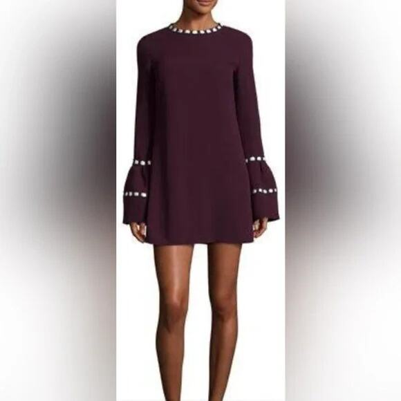 ALEXIS Rustam Ribbon-Trimmed Bell-Sleeve Shift Dress Plum Size Medium Autumn - Picture 1 of 10